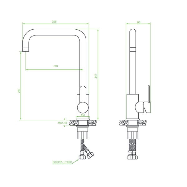 Μπαταρία νεροχύτη Bona Chrome 265D